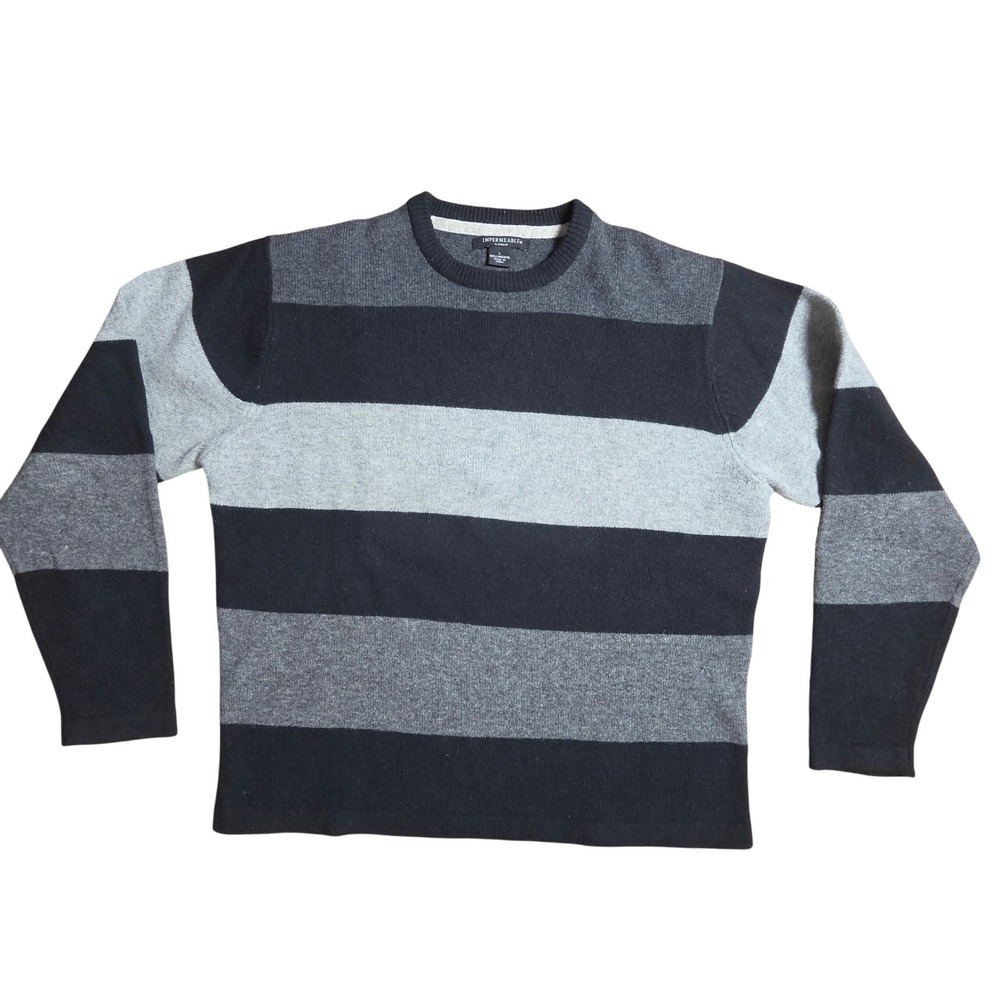 Impermeable Platinum 100% Lambswool Striped Crewneck Sweater L Prep 90s Skate